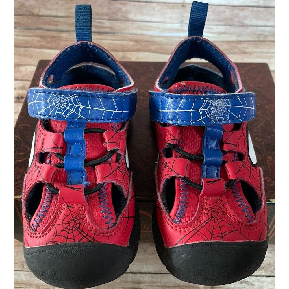 Marvel Spiderman Boy's Red &Blue Hook & Loop Light Up Sandal Shoes Size 7